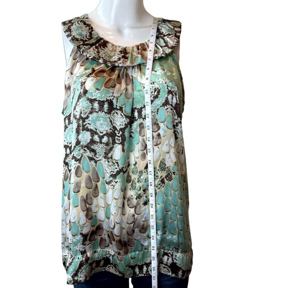 Dressbarn Women Geo Print Satin Pintuck Blouse Torrid High Neck Multicolor L - Picture 3 of 7